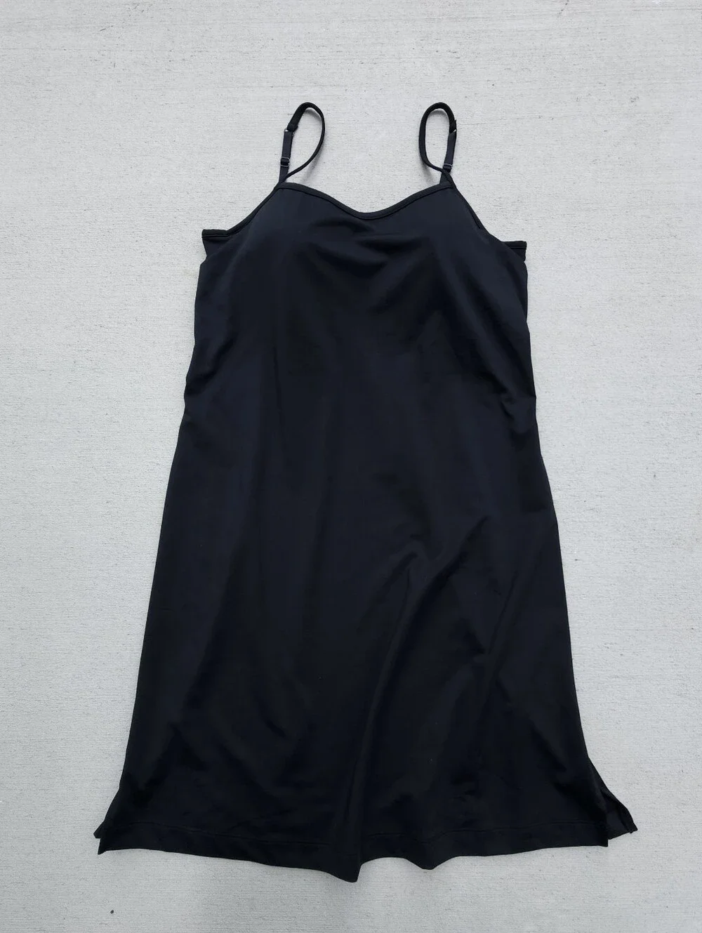 Athleta Black Midi Tank Dress Built in Bra Adjustable Straps SZ Medium Stretchy - Picture 1 of 7